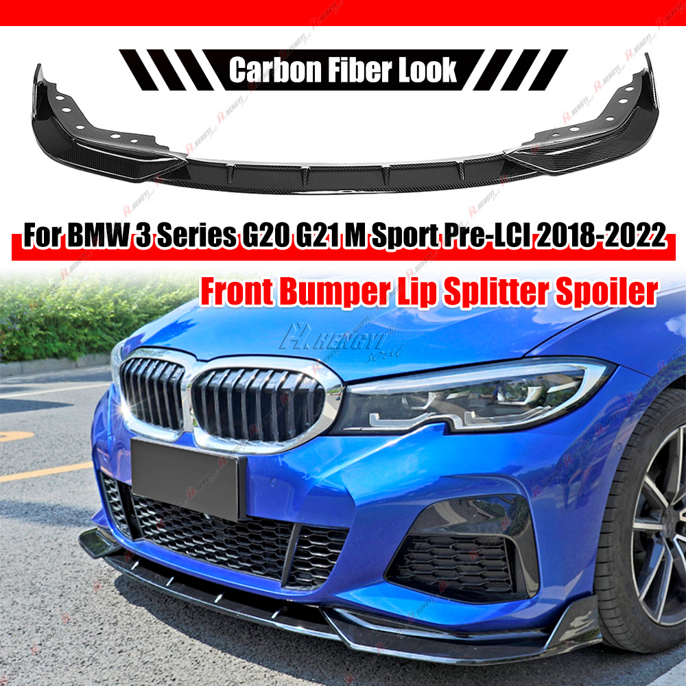 Fits 19-22 BMW G20 330i M Sport M340i 3PC Front Bumper Lip - Carbon Fiber Print