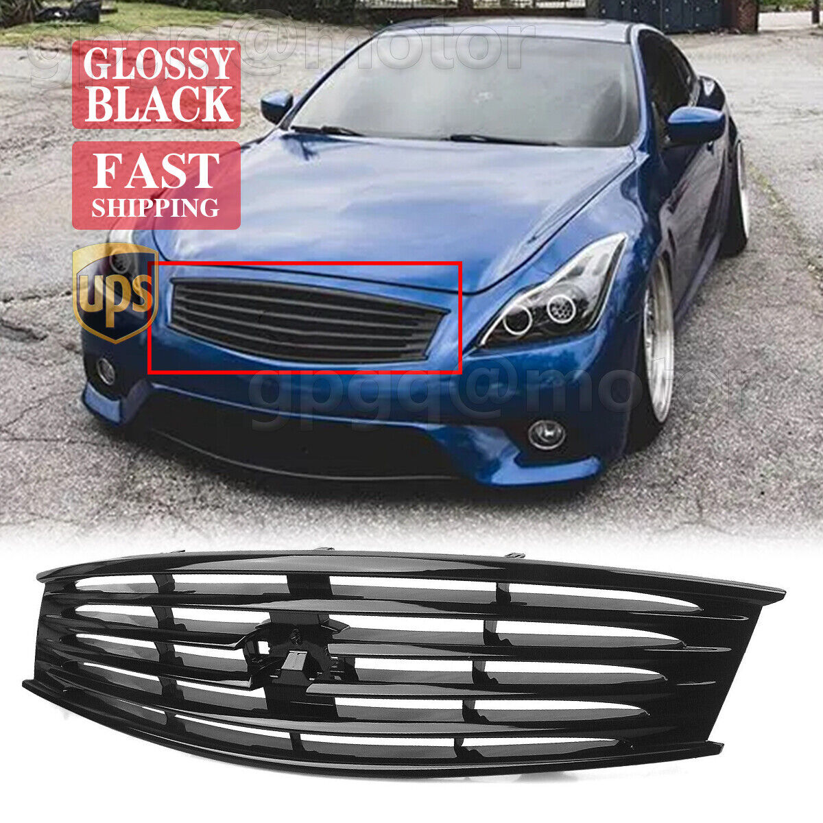 For Infiniti G37 08-2013 Q60 14-15 Coupe 2 Door Glossy Black Front Bumper Grille