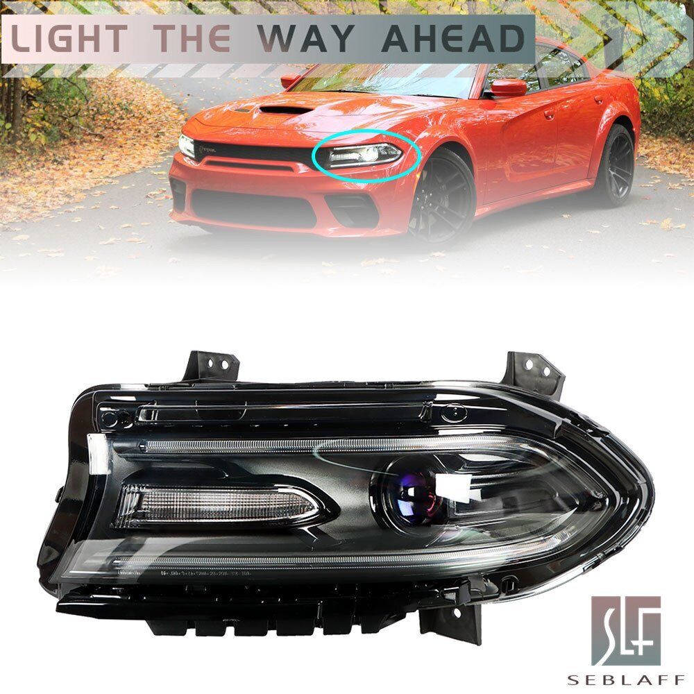 LH For 2015-20 Dodge Charger Headlight Black Housing Halogen w/ LED Driver Side
