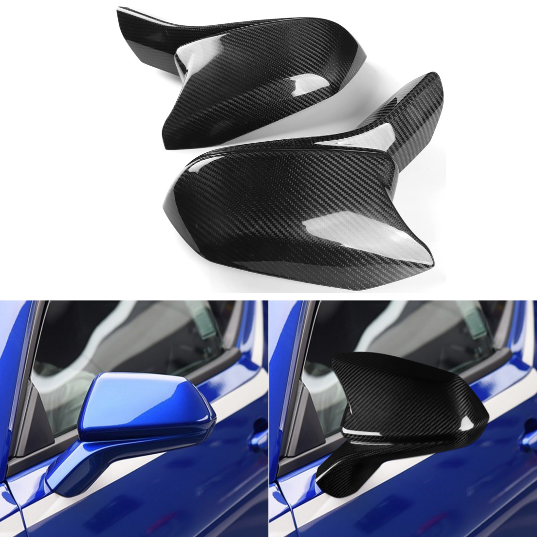 2x Dry Carbon Fiber Rear View Mirror Cover Cap For Chevy Camaro SS RS ZL1 16-23