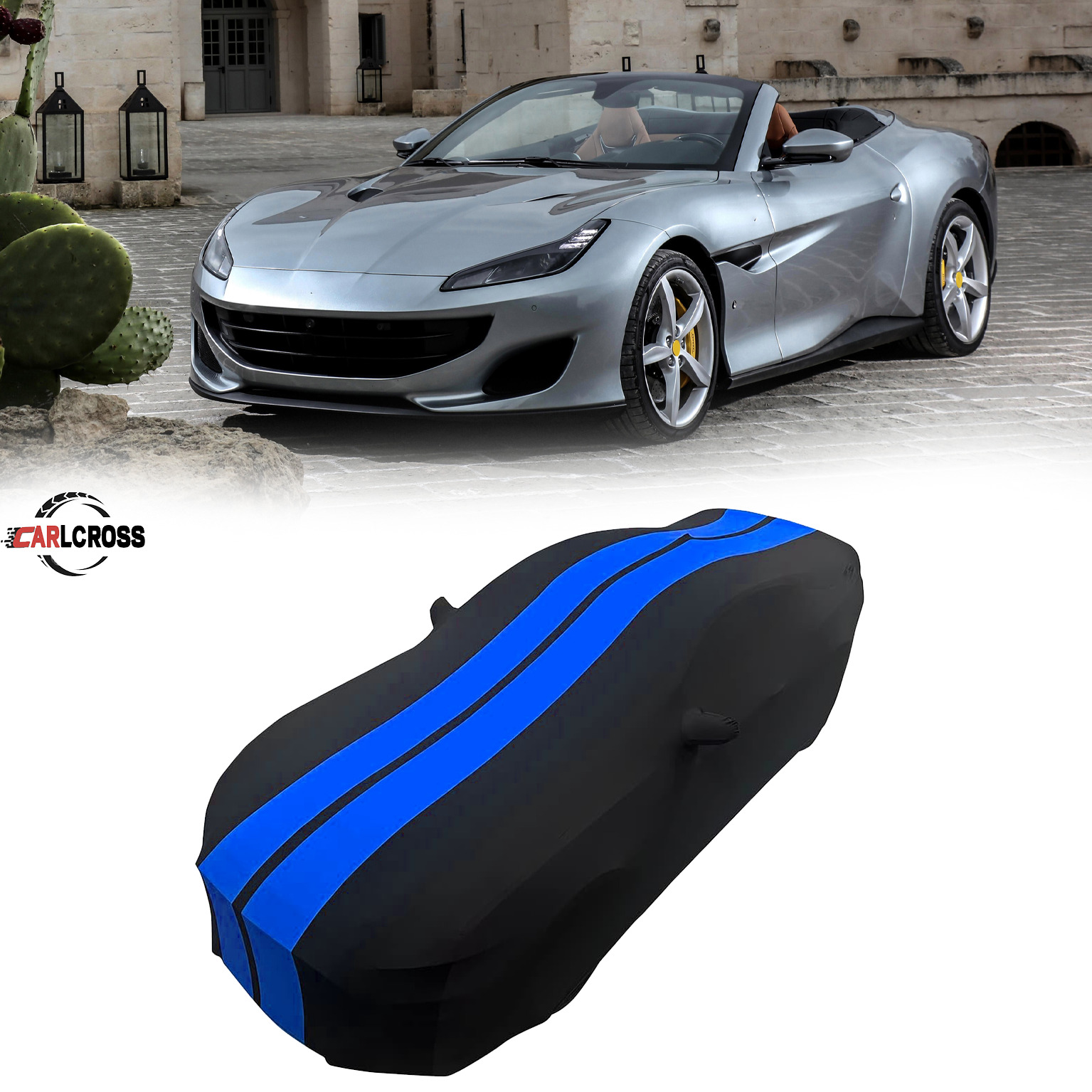 For Ferrari Portofino Indoor Car Cover Satin Stretch  Blue/Black dustproof A+