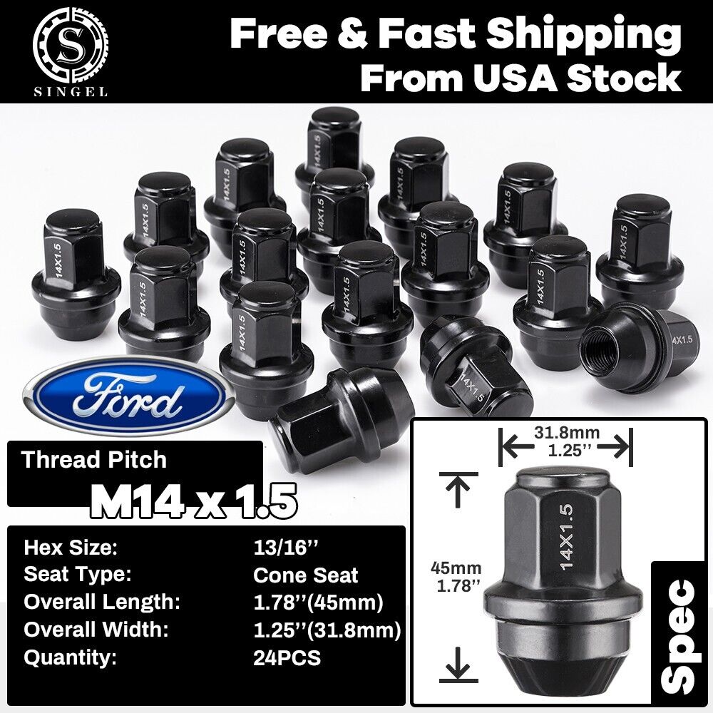 (24)FIT FORD F-150 2015-2020 OEM REPLACEMNT SOLID LUG NUTS 14X1.5 THREAD BLACK