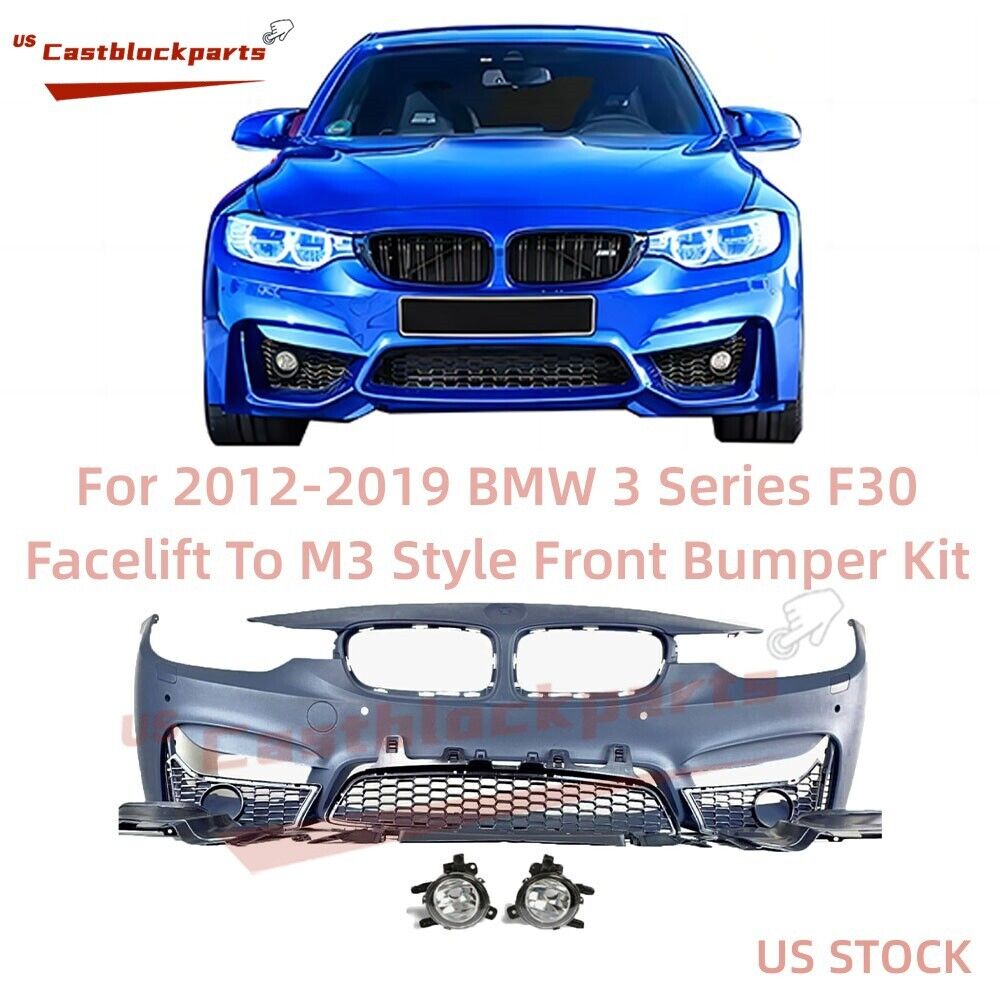 For 2012-2019 BMW 3 Series F30 Upgrade To M3 Style Front Bumper Kit W/ Fog Holes