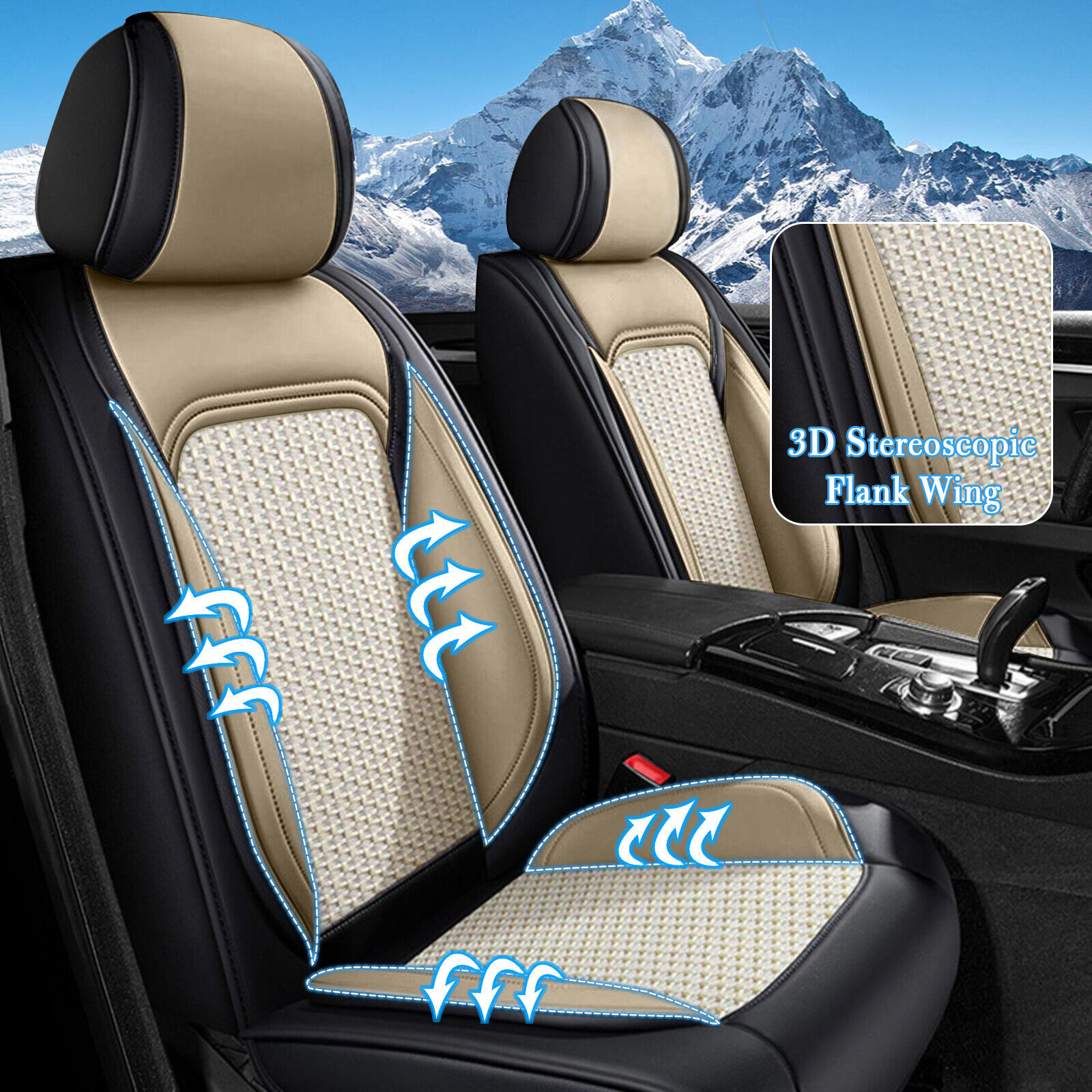 Fo Honda Civic 2003-2015 Car 5 Seat Covers Cushion Pad Faux Leather Black&Beige