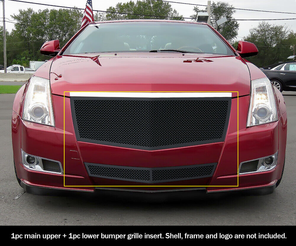 Fits 2008-2013 Cadillac CTS/11-14 Coupe Stainless Black Mesh Grille Insert Combo