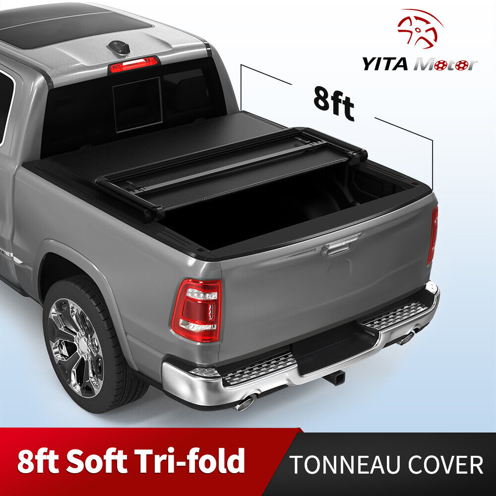 8ft Bed Soft Tri-fold Tonneau Cover for 2002-2023 Dodge Ram 1500 2500 3500 w/Led