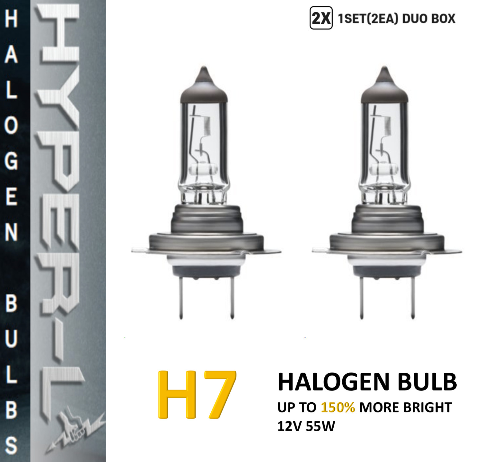 2 x H7 Halogen 12V 55W Super Bright Upgrade Headlight Bulb-150% More Light