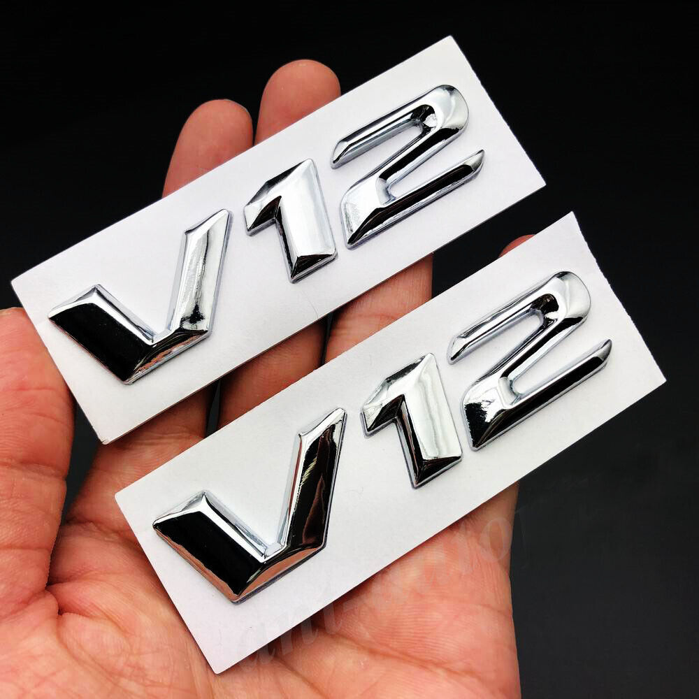 2x Metal Chrome V12 Car Side Emblem Badge Decals Sticker V8 Biturbo 4matic E S G