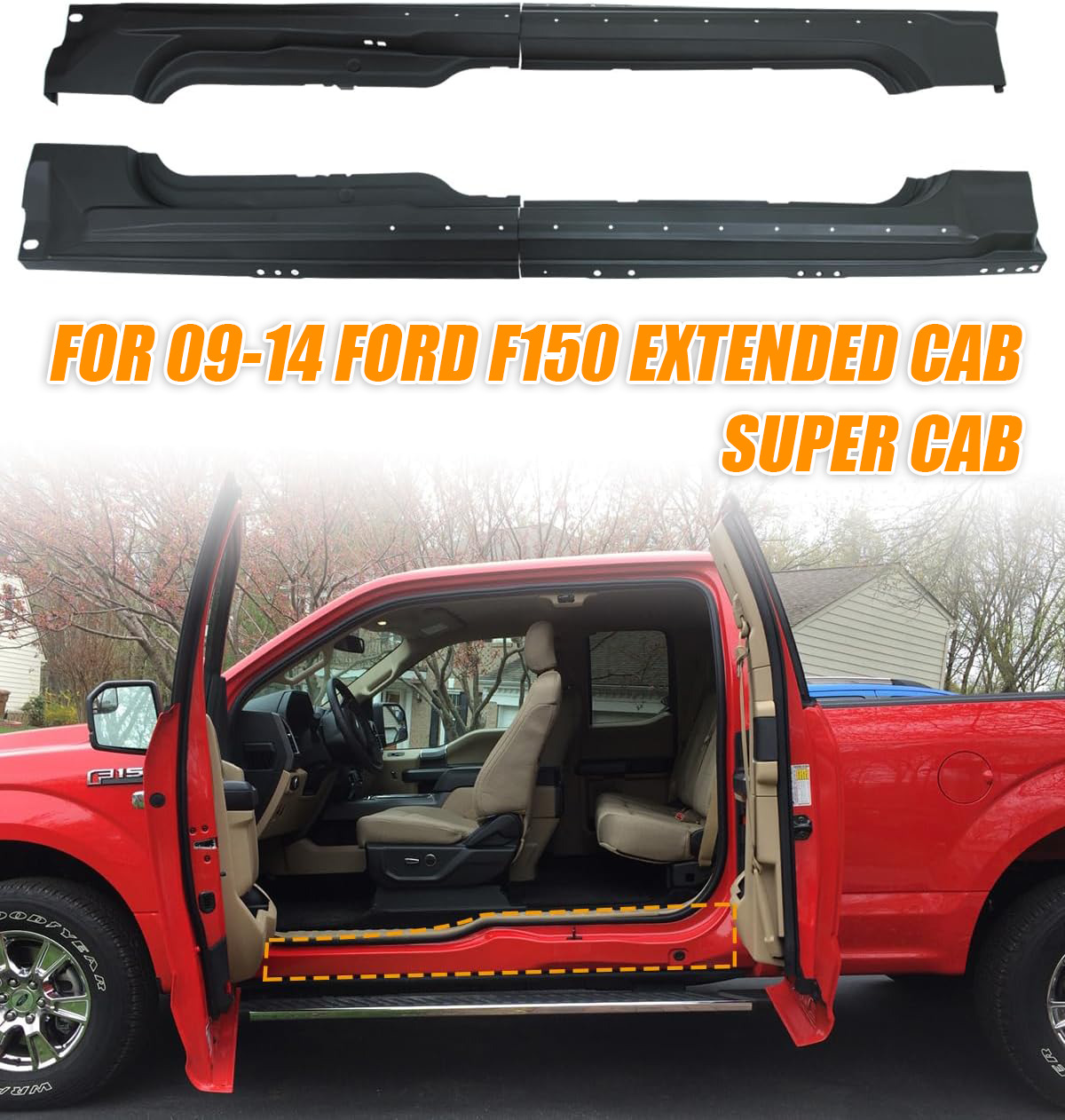 OE Style Rocker Panel For 2009-2014 Ford F150 Pickup Truck Super / Extended Cab