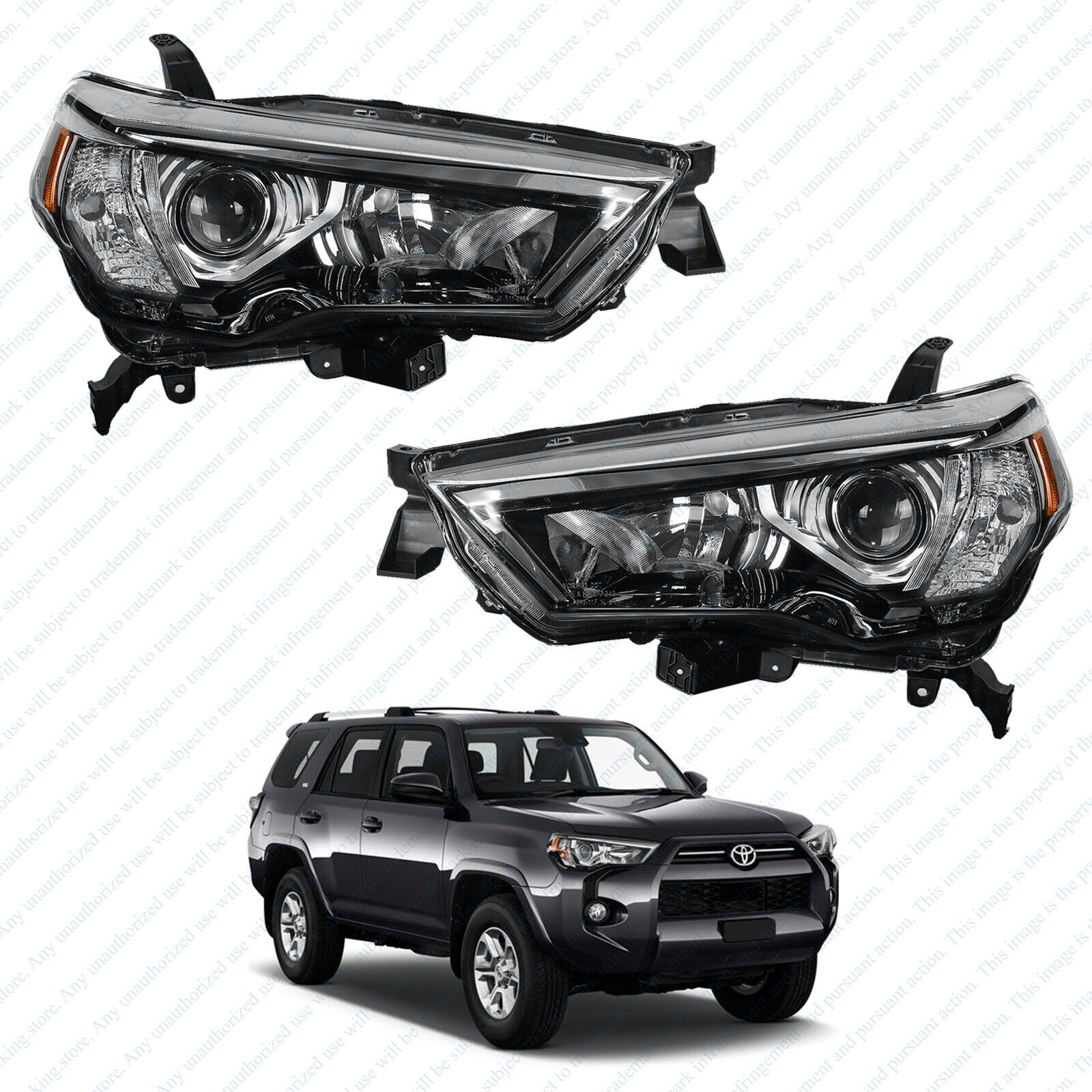 For 2014 2021 Toyota 4Runner Chrome Halogen Headlight Assembly Left Right Pair
