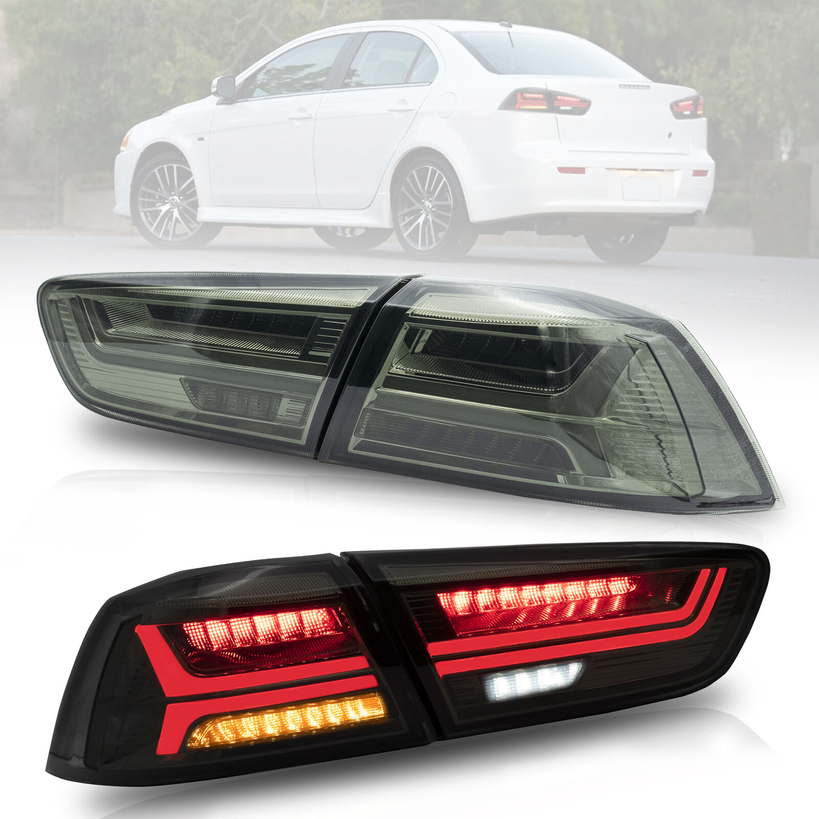 VLAND Smoked LED Tail Lights Sequential For Mitsubishi Lancer EVO 2008-2020 L+R