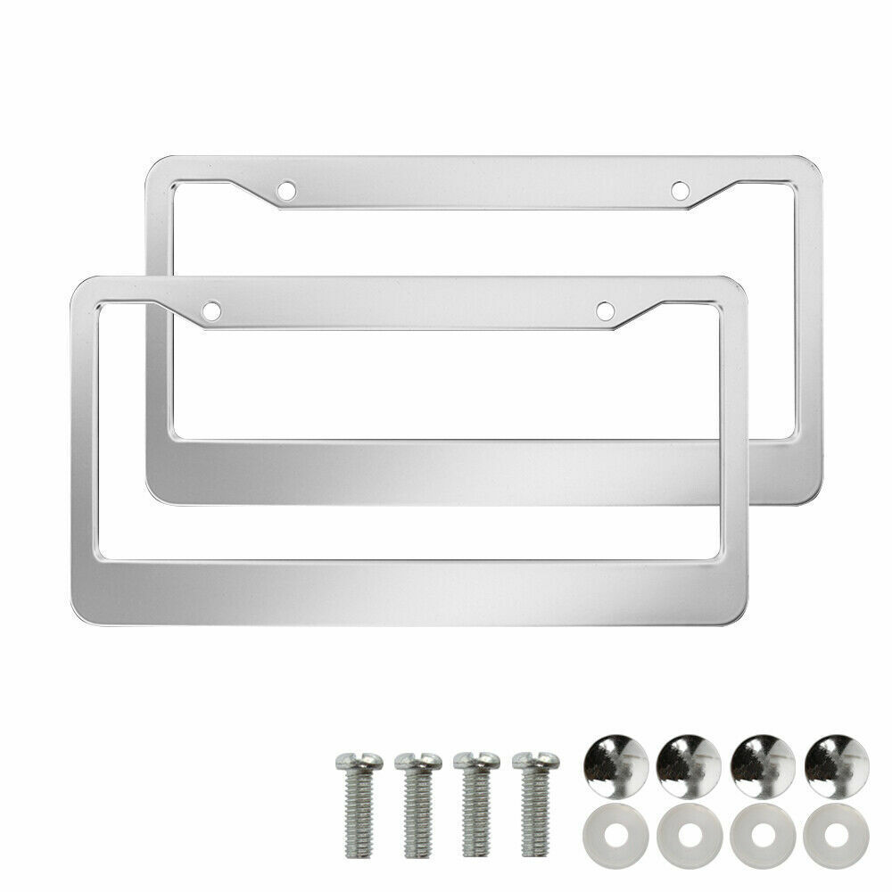 2PCS Chrome 304 Stainless Steel/Plastic License Plate Frame Tag Cover Screw Caps
