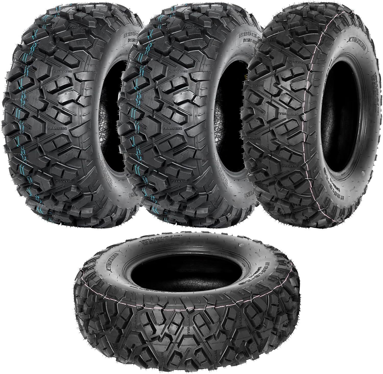 Set of 4, 25x8-12 & 25x10-12 Replacement ATV Tires, 6 Ply All Terrain UTV Tires