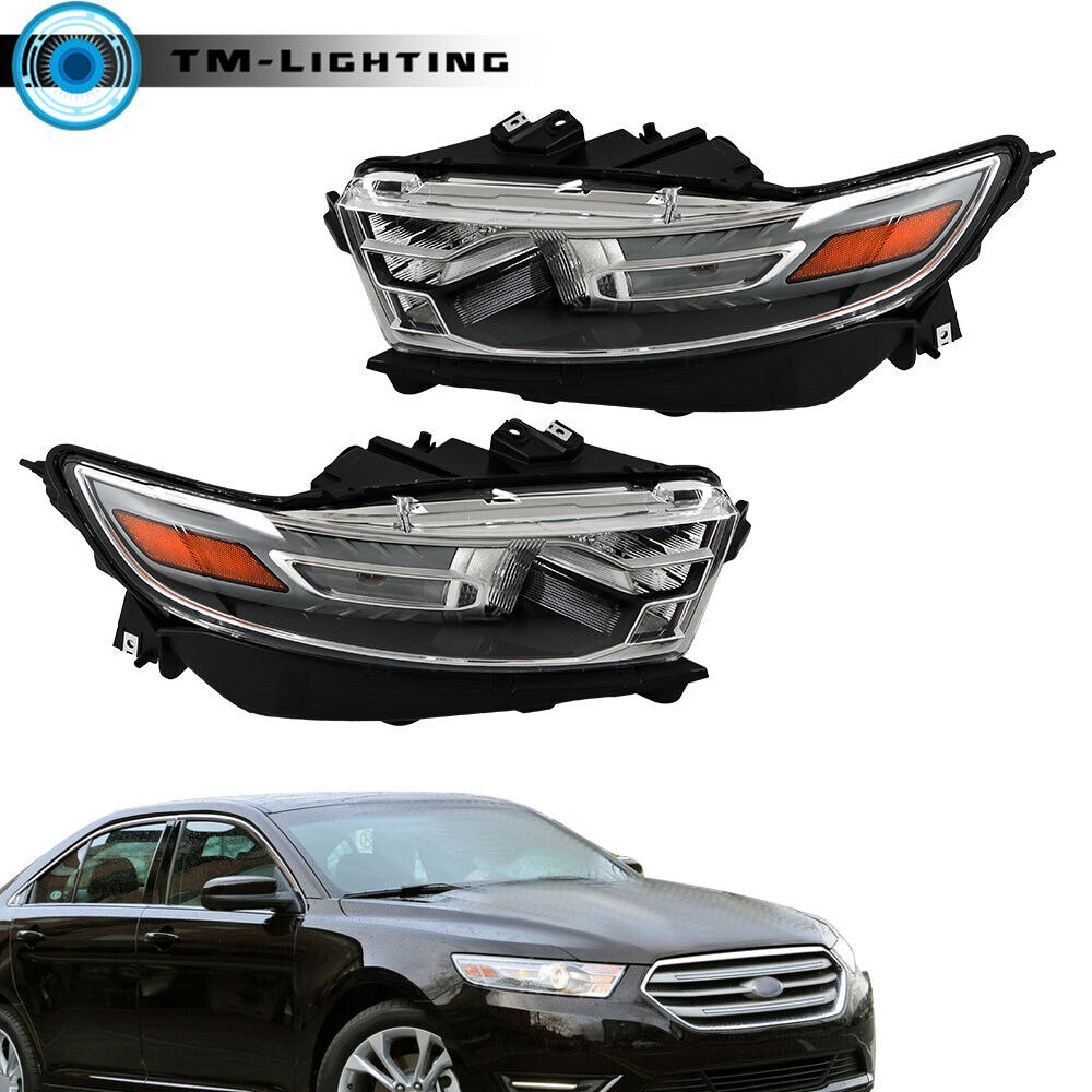 For 2013 2014-2016 Ford Taurus Left&Right Headlight Headlamp Halogen W/Gray Trim