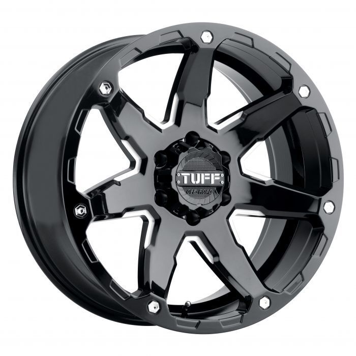 TUFF T4A Gloss Black Milled Spokes 15x8 -13 5x114.3 Wheels Set of Rims