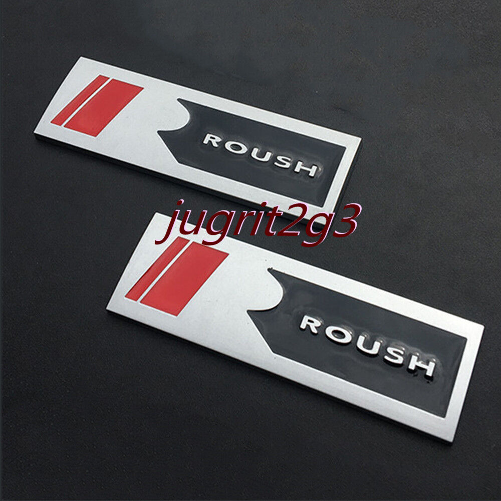 2X R ROUSH Emblem Long Bar Badge Side Fender for Mustang Fiesta V8 GT