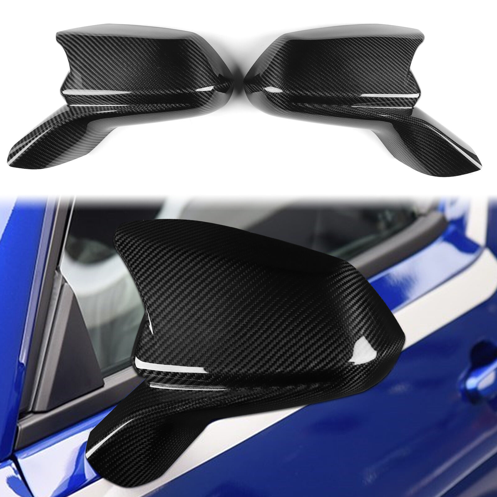 2x Dry Carbon Fiber Rear View Mirror Cover Cap For Chevy Camaro SS RS ZL1 16-23