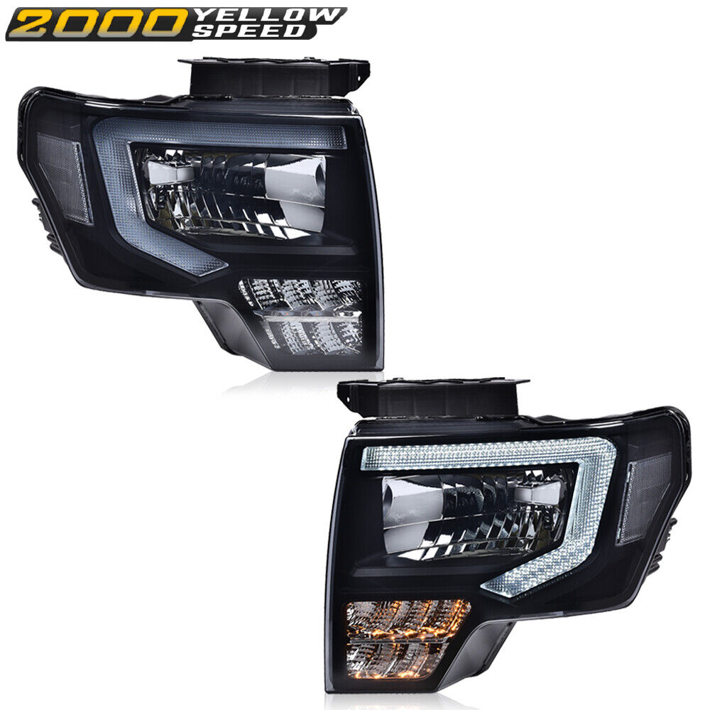 Fit For 2009-2014 Ford F-150 Projector Headlights Black/Smoke LED DRL Head Lamps