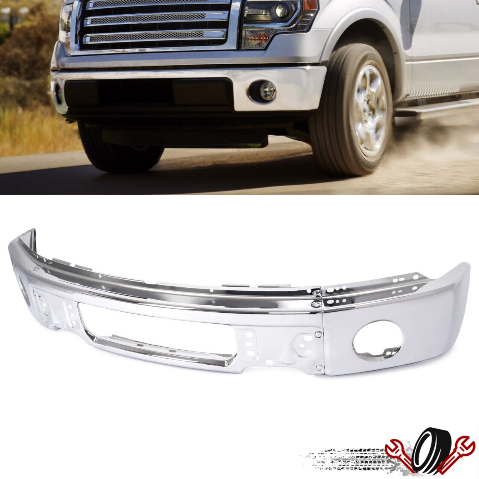Chrome Front Steel Bumper Face Bar for Ford F150 Pickup 09-14 w/ Fog Light Hole