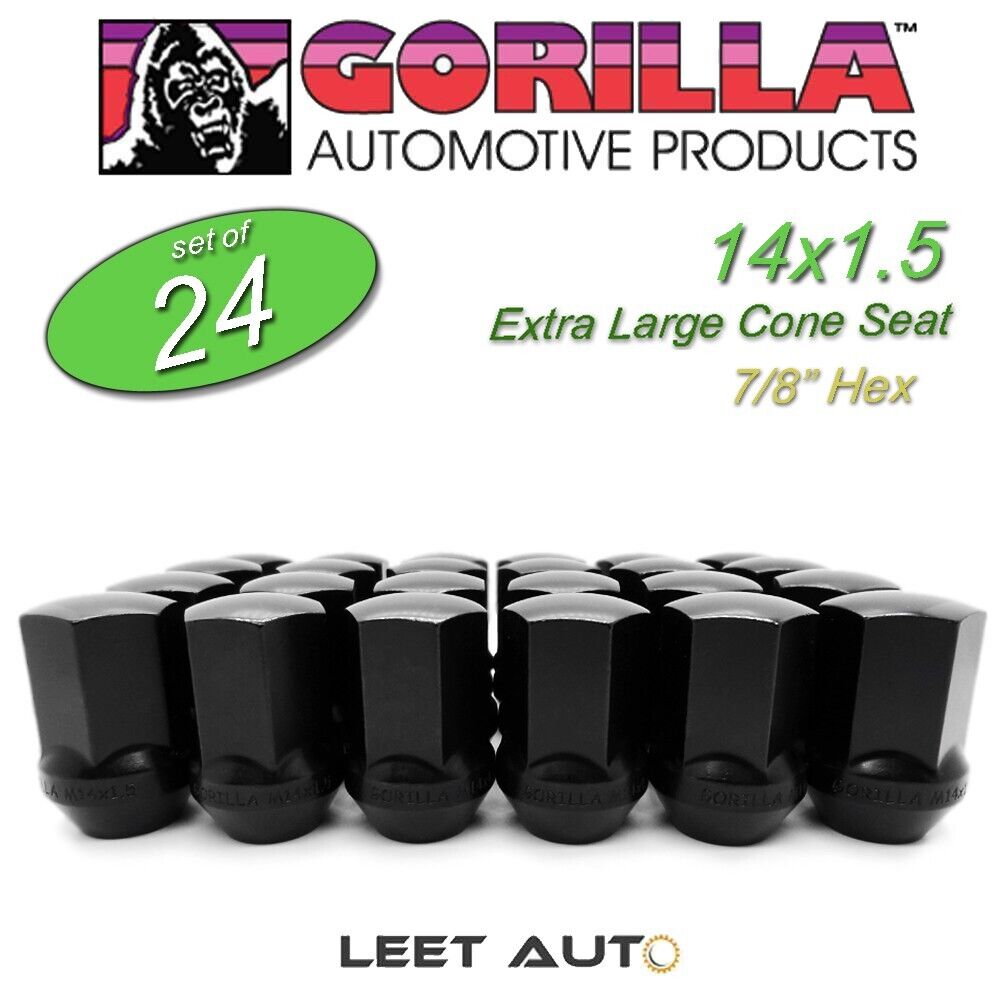 (24pc.) Gorilla Lug Nuts, Factory Style, 14mm x 1.50, Black, 7/8\