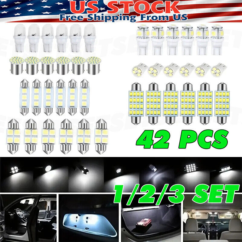 42PCS Car Interior Combo LED Map Dome Door Trunk License Plate Light Bulbs White