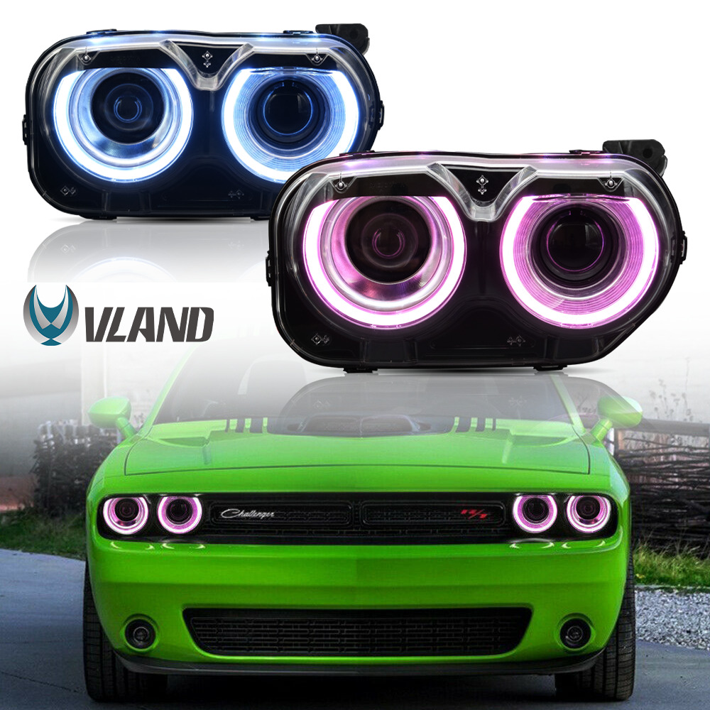 Pair RGB LED Headlights for 2015-2021 Dodge Challenger SE R/T Dual Beam New