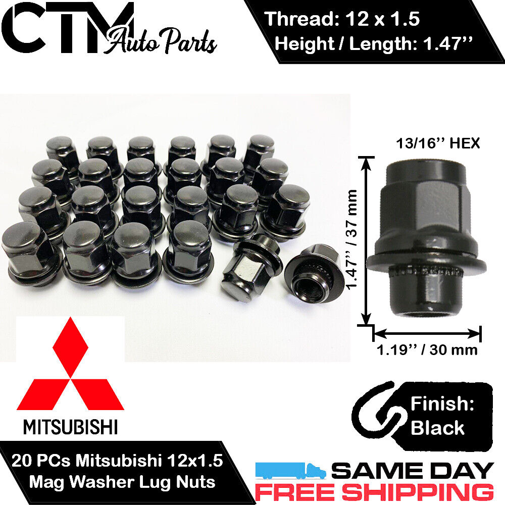 20PC MITSUBISHI BLACK 12X1.5 MAG SEAT WASHER LUG NUTS FOR MITSUBISHI MODELS