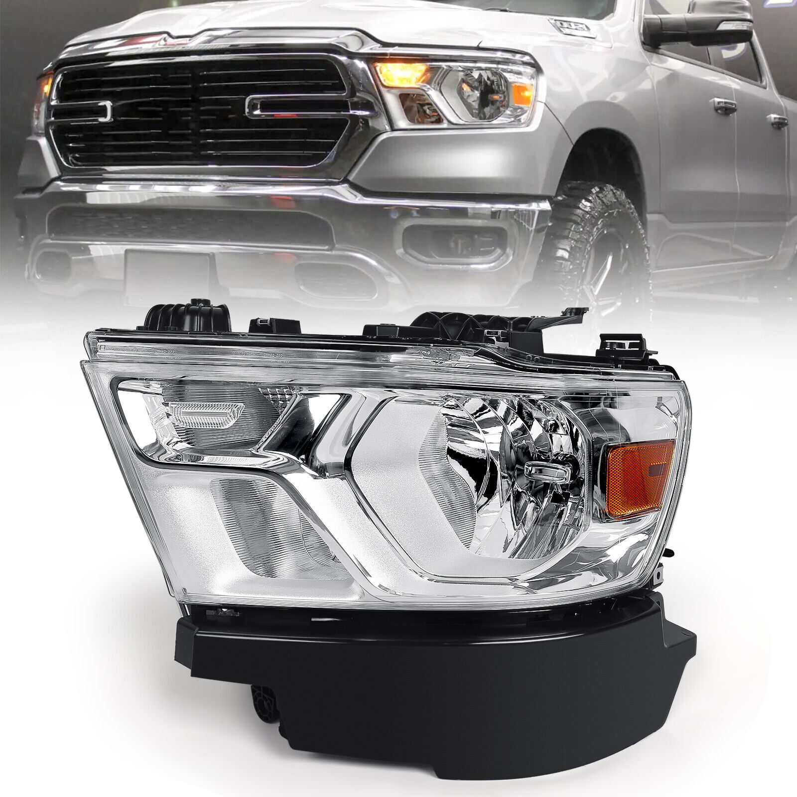 For 2019-2023 Dodge RAM 1500 Chrome Halogen Headlight Headlamp Left Driver