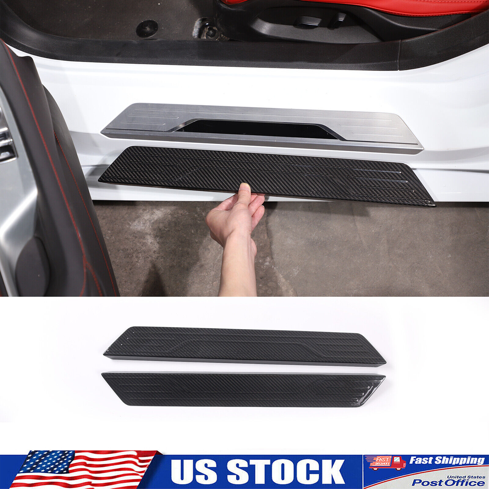 Real Carbon Fiber Door Sill Plate Trim Cover Fits C8 Corvette Stingray 2020-2023