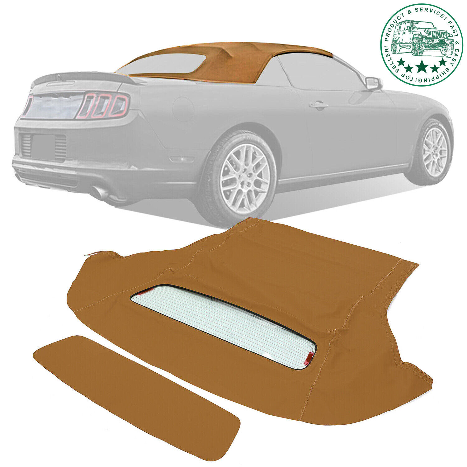 For 05-14 Ford Mustang Convertible Soft Top & Heated Glass Window Sailcloth Tan
