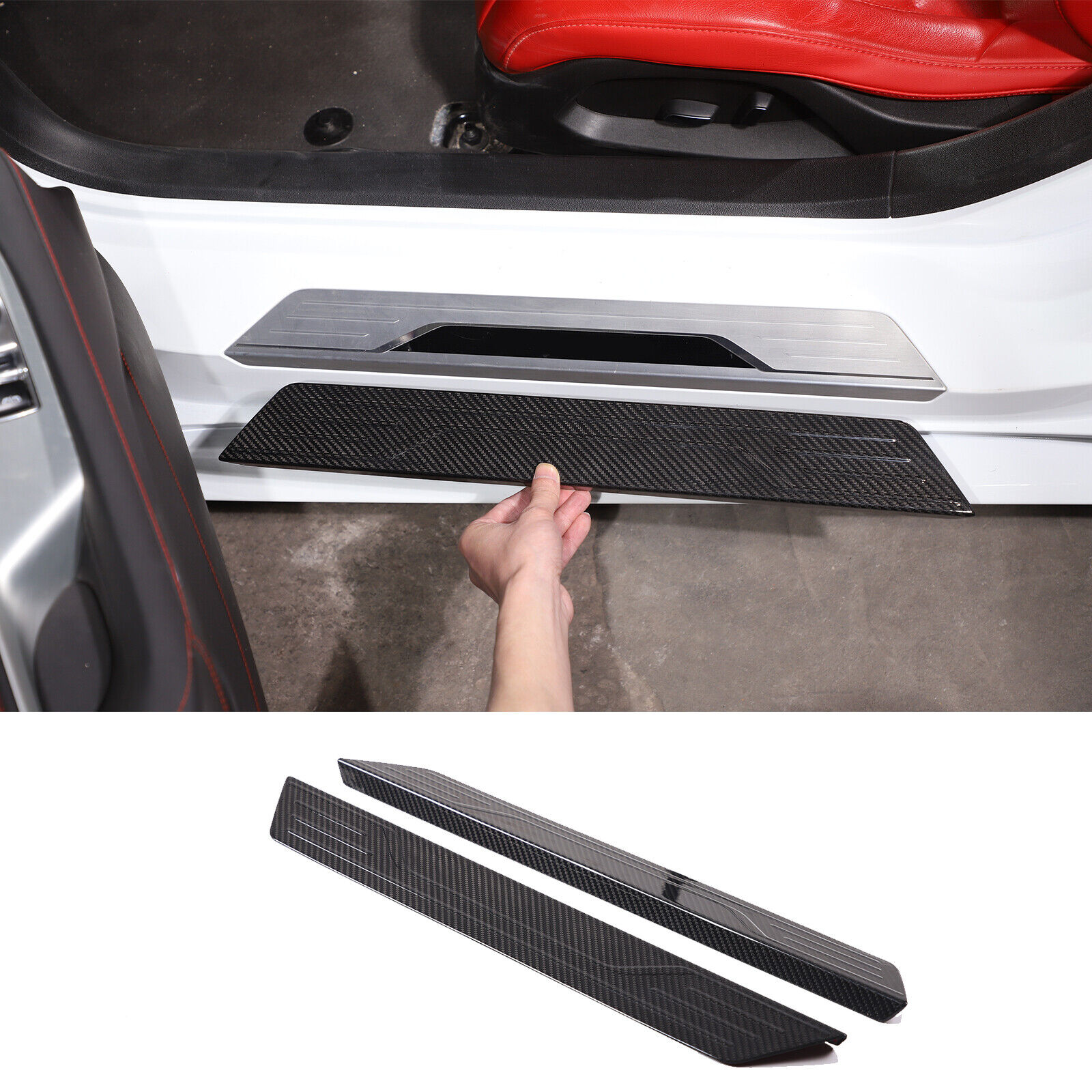 Real Carbon Fiber Door Sill Plate Cover Protector Fits Corvette C8 2020-2023