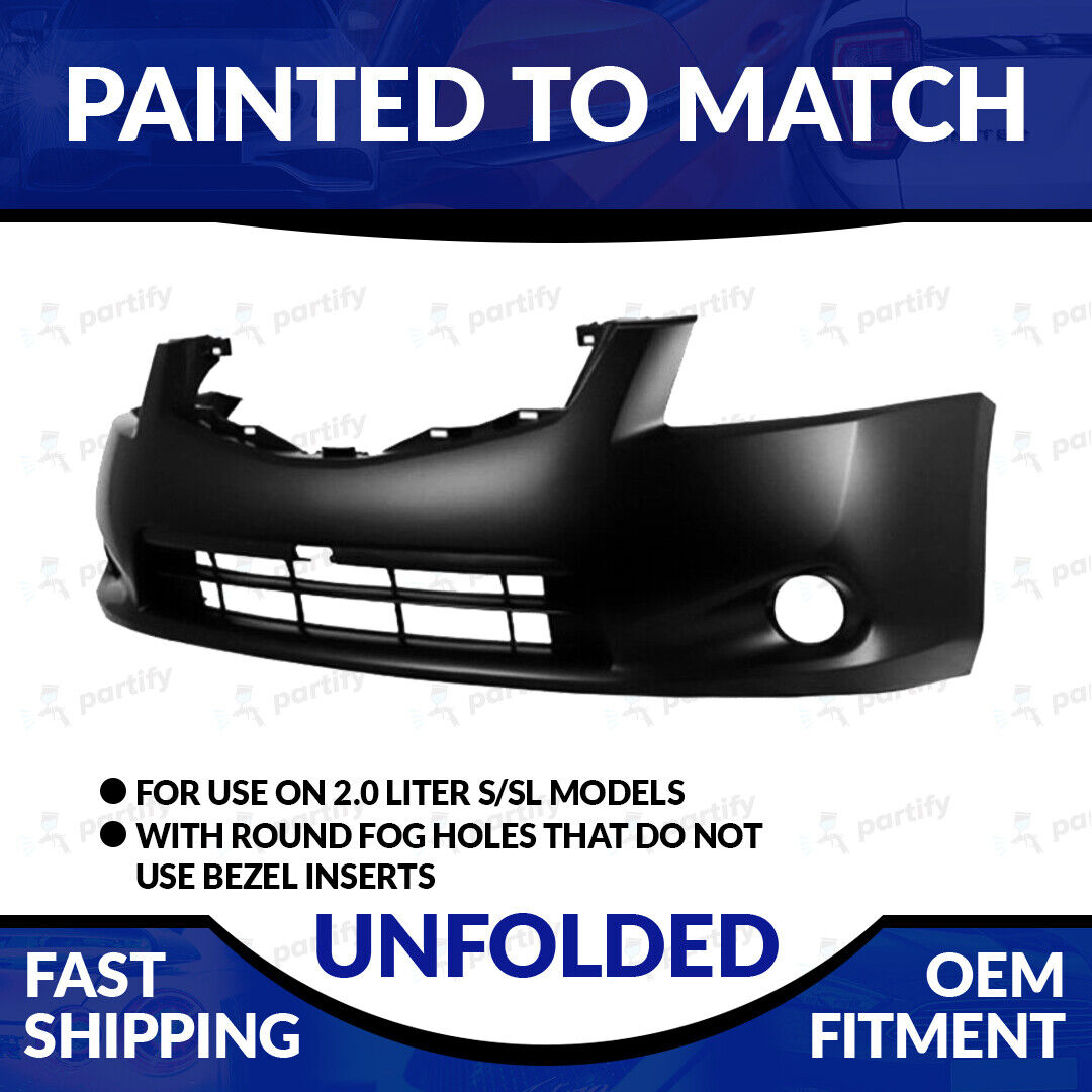 NEW Painted Unfolded Front Bumper W/ Fog Light Holes For 2010-2012 Nissan Sentra