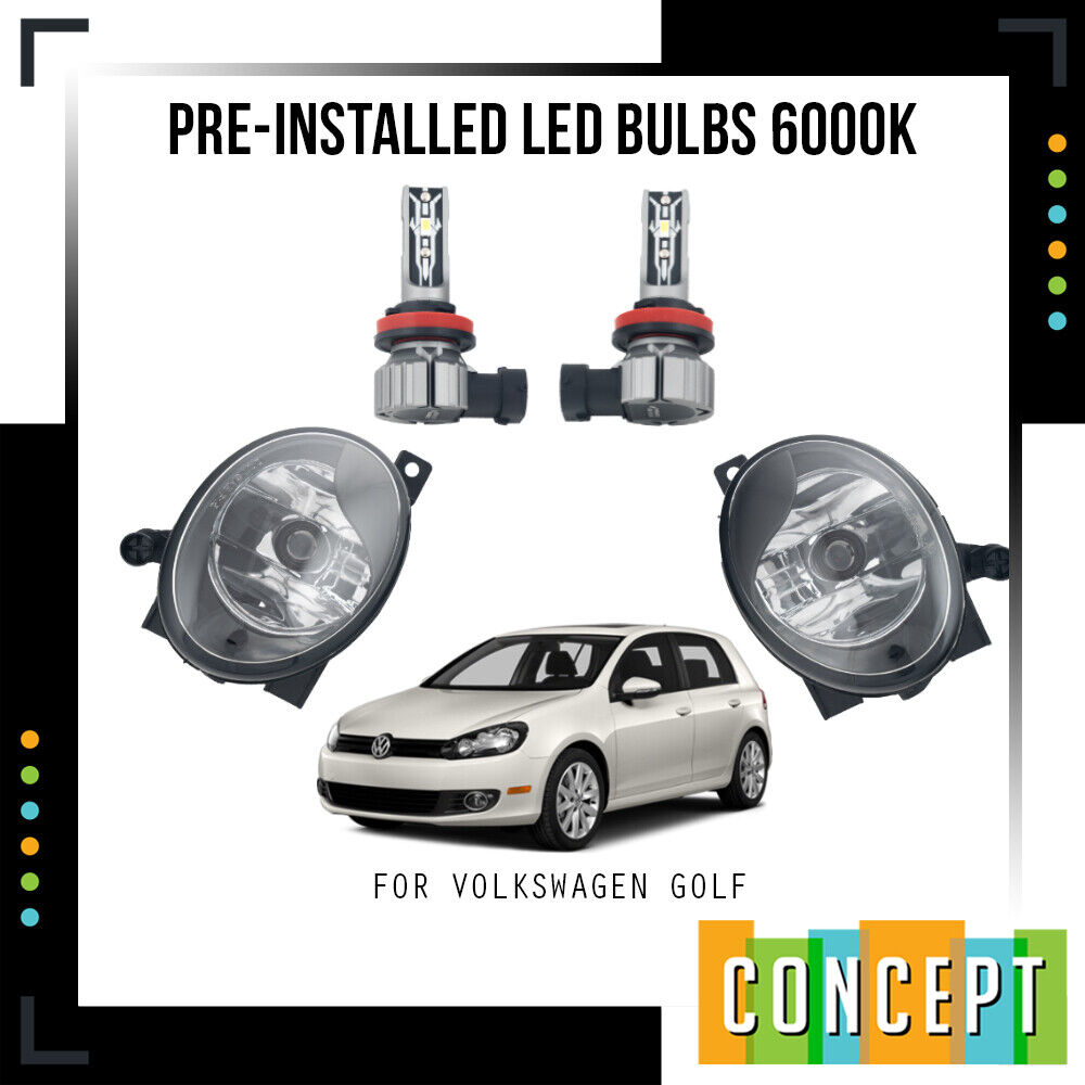 For 2010-2014 Volkswagen Golf MK6 Jetta Fog Lights with LED Bulbs and  Set L&R