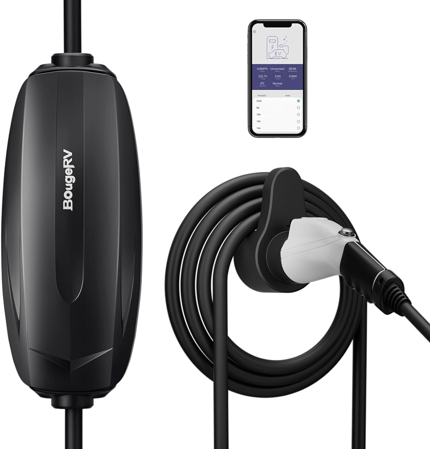 BougeRV Portable EV Charger Cable NEMA 6-20 16A 25ft Level 1/2 Charging Station