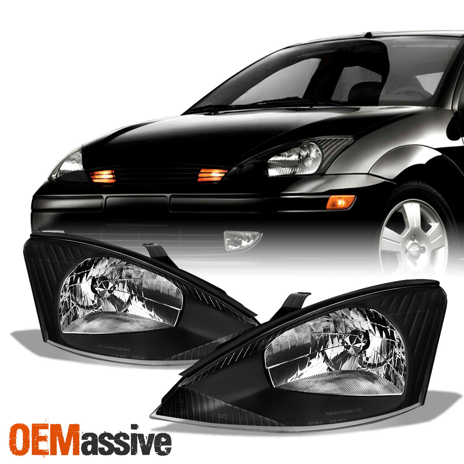 Fit 2000 2001 2002 2003 2004 Ford Focus Black Headlights Left+Right Light Lamps
