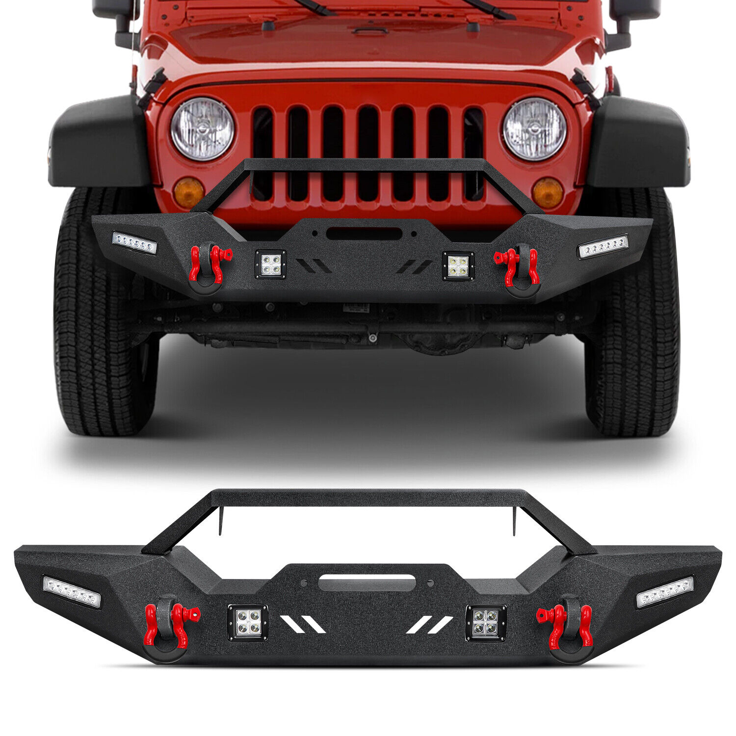 For 07-22 Jeep Wrangler JK/JL/JT Gladiator Steel Front /Rear Bumper w/LED lights