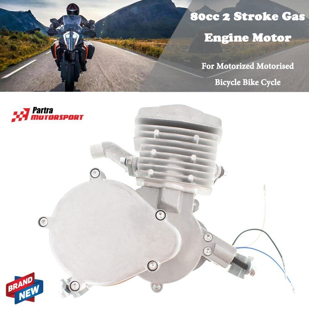 Silver 80cc 2 Stroke Gas Engine Motor For Motorized Motorised Bicycle Bike Cycle