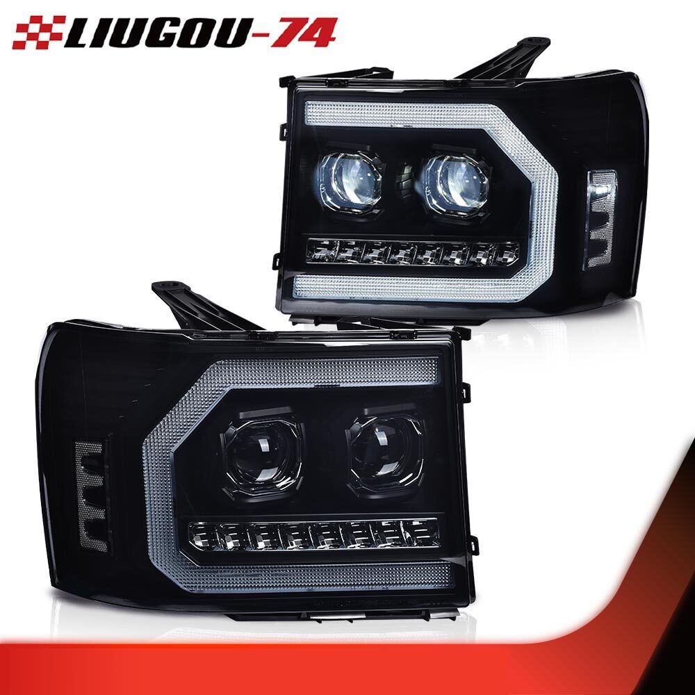 Fit For 07-13 GMC Sierra 1500 2500HD 3500HD LED DRL Projector Headlight Smoked