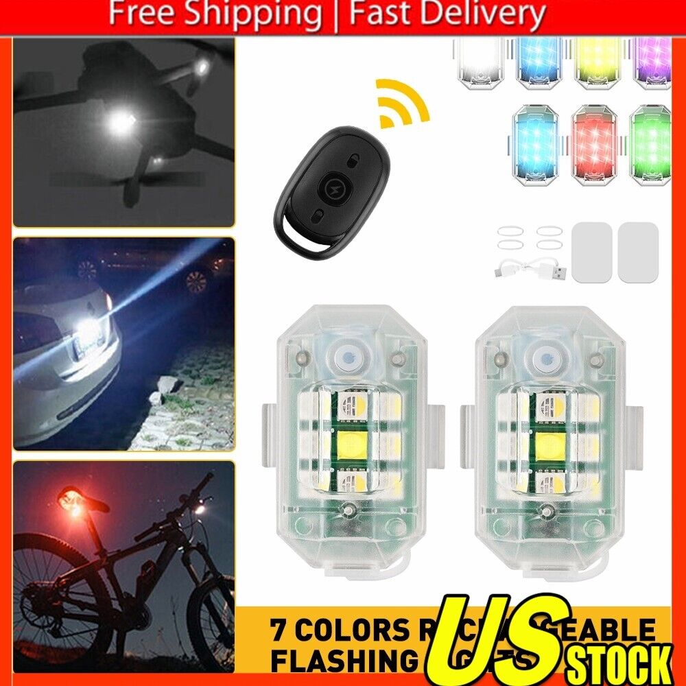 2/4pcs Strobe LED Light 7Colors Wireless Flashing Rechargeable Lights w/ Remote