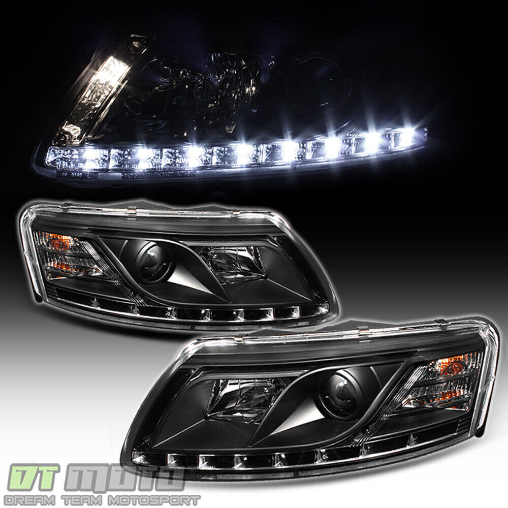 Black 2005-2008 Audi A6 DRL LED Daytime Running Lamps Projector Headlights 05-08