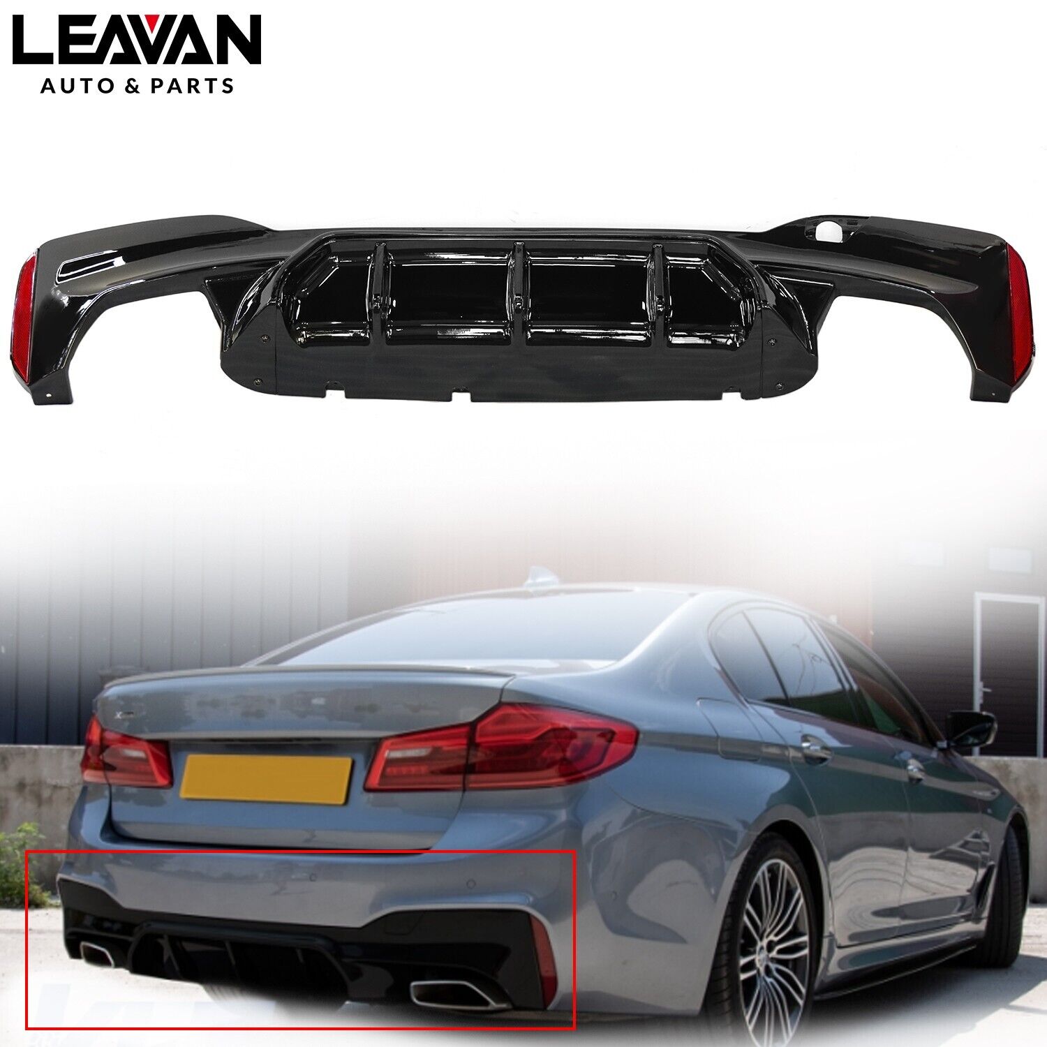For BMW G30 2017-23 5 Seires M5 Style Rear Bumper Diffuser Gloss Black Body Kits