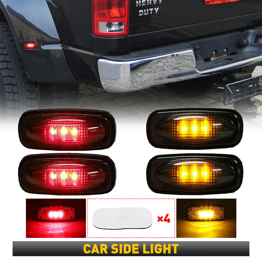 4X Smoked LED Fender Side Marker Lights For 03-18 Dodge RAM 2500 3500 Dually Bed