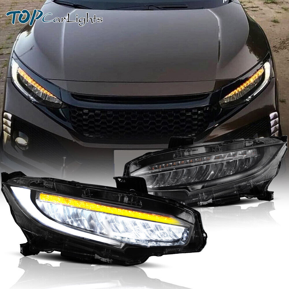 VLAND 1Pair LED Headlights For 2016-2021 Honda Civic w/ Sequential Turn Signals