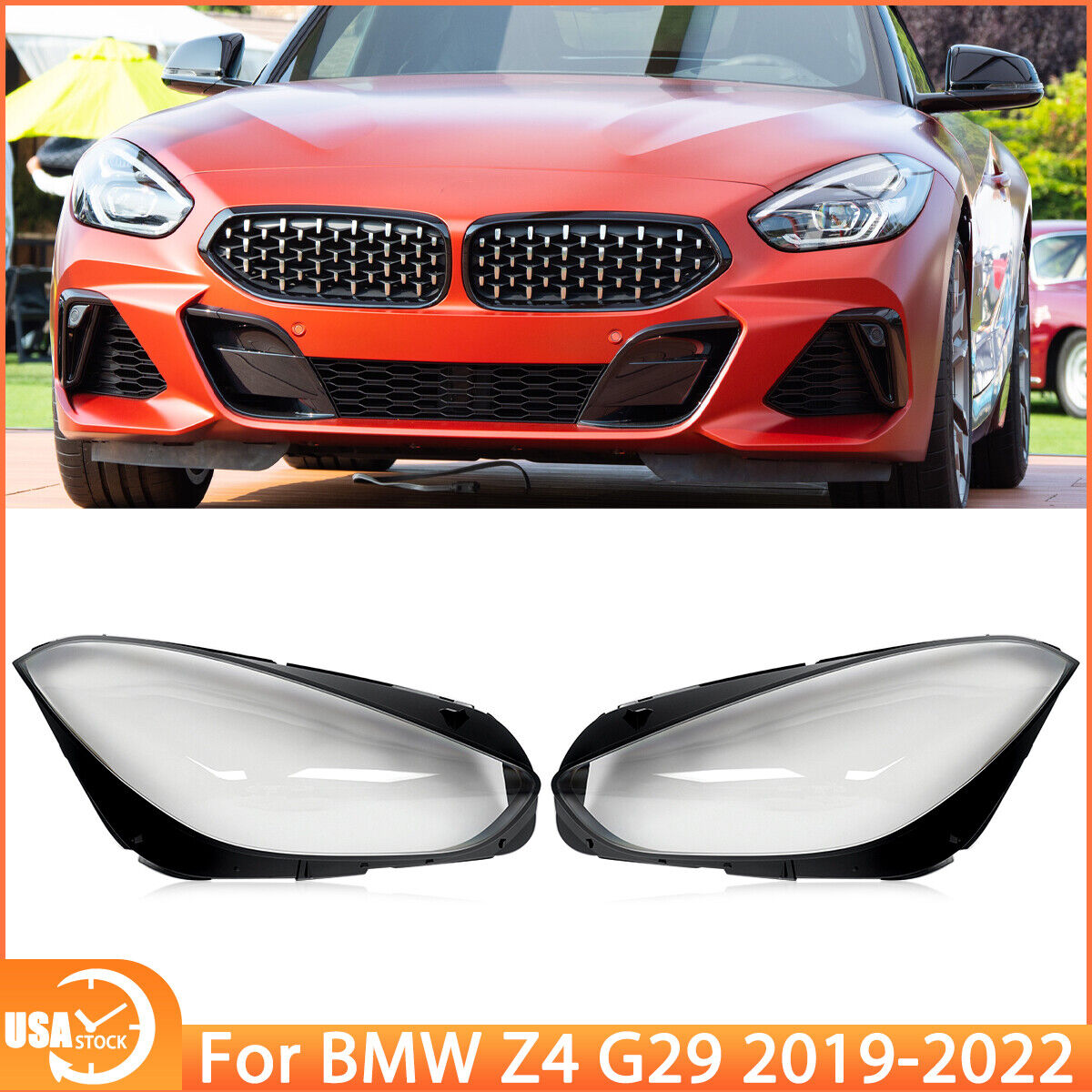 For BMW Z4 G29 2019-2022 Pair Headlight Lens Headlamp Covers Left & Right