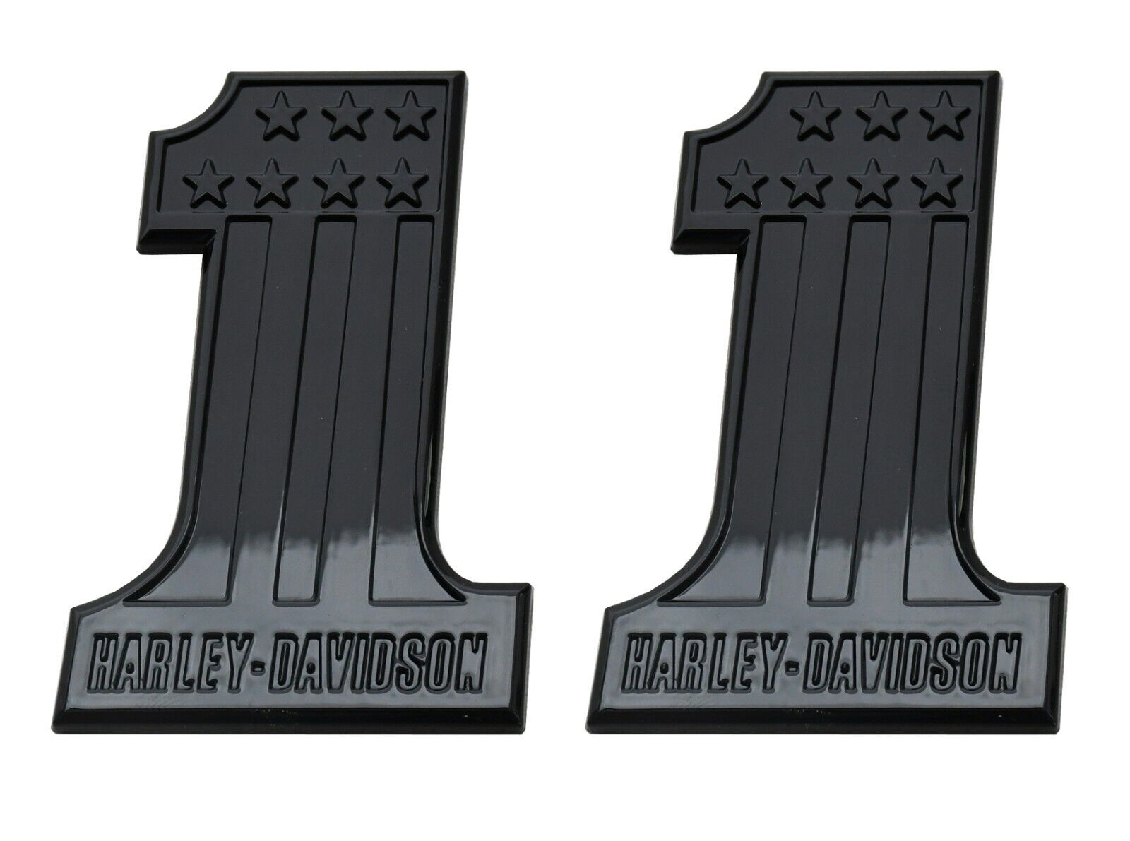 2x Motorcycle Gas Tank Emblem for Harley Number 1 (Harley Davi-dson Style) Black