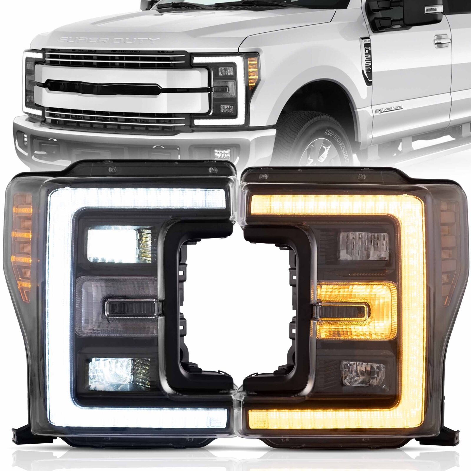 Pair LED Headlights For 2017-2019 Ford F250 350 450 F550 Super Duty Dynamic Turn