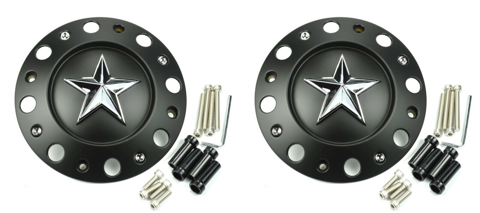 2x NEW KMC XD XD775 Rockstar Dually Front Wheel Center Caps Matte Black 8 Lug