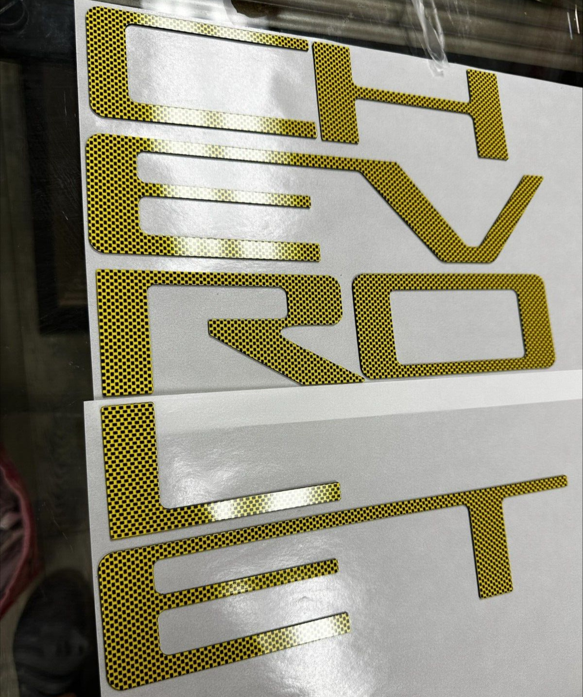 Yellow Carbon Raised Tailgate Plastic Letters Inserts Chevrolet Silverado 19-24