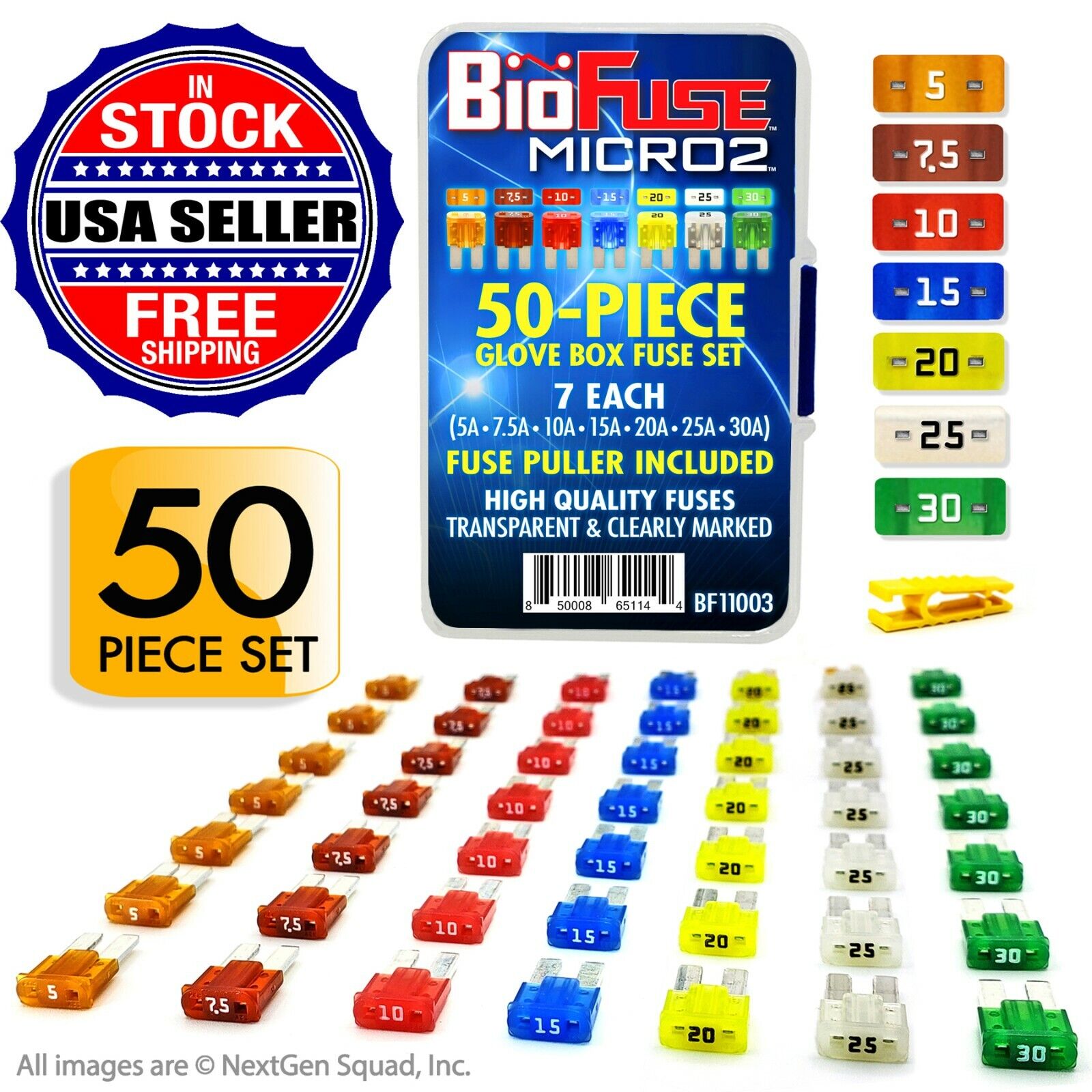 BioFuse® Micro2 50 Piece Assorted Fuse Pack *Set of 50 Blade Fuses + Fuse Puller