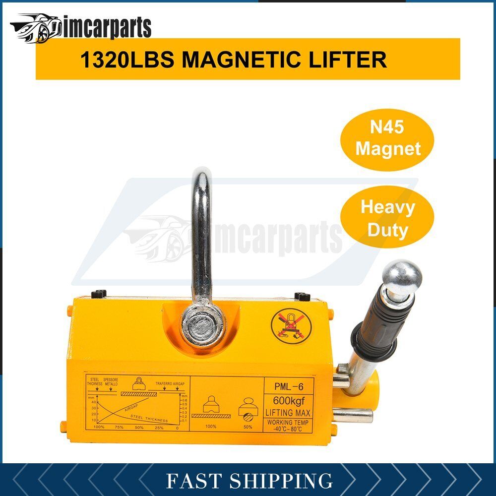 1X 600KG / 1320lb Magnetic Lifter Lifting Hoist Crane Yellow 1pcs